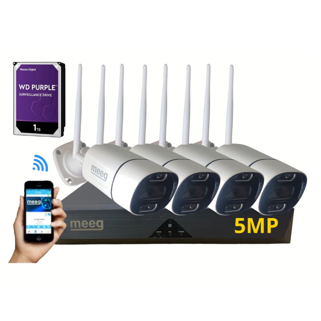 Meeg Kit Câmaras de Vigilância wifi 5MP Exterior - MGFK051B Meeg Kit Câmaras de Vigilância wifi 5MP Exterior - MGFK051B