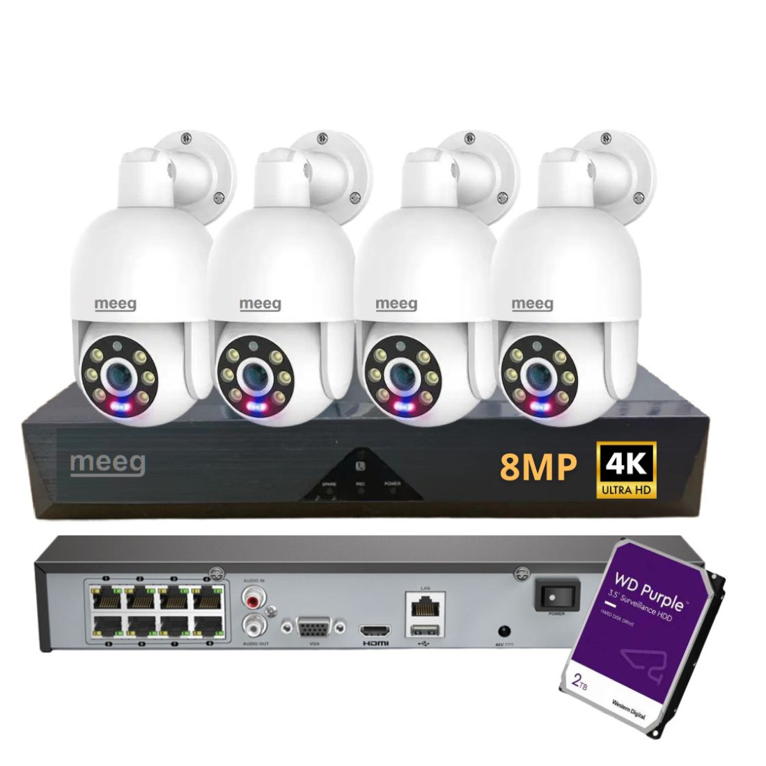 Meeg Kit Câmaras de Vigilância Rotativas POE 8MP 4K Exterior - MGKFD8PTZ Meeg Kit Câmaras de Vigilância Rotativas POE 8MP 4K Exterior - MGKFD8PTZ