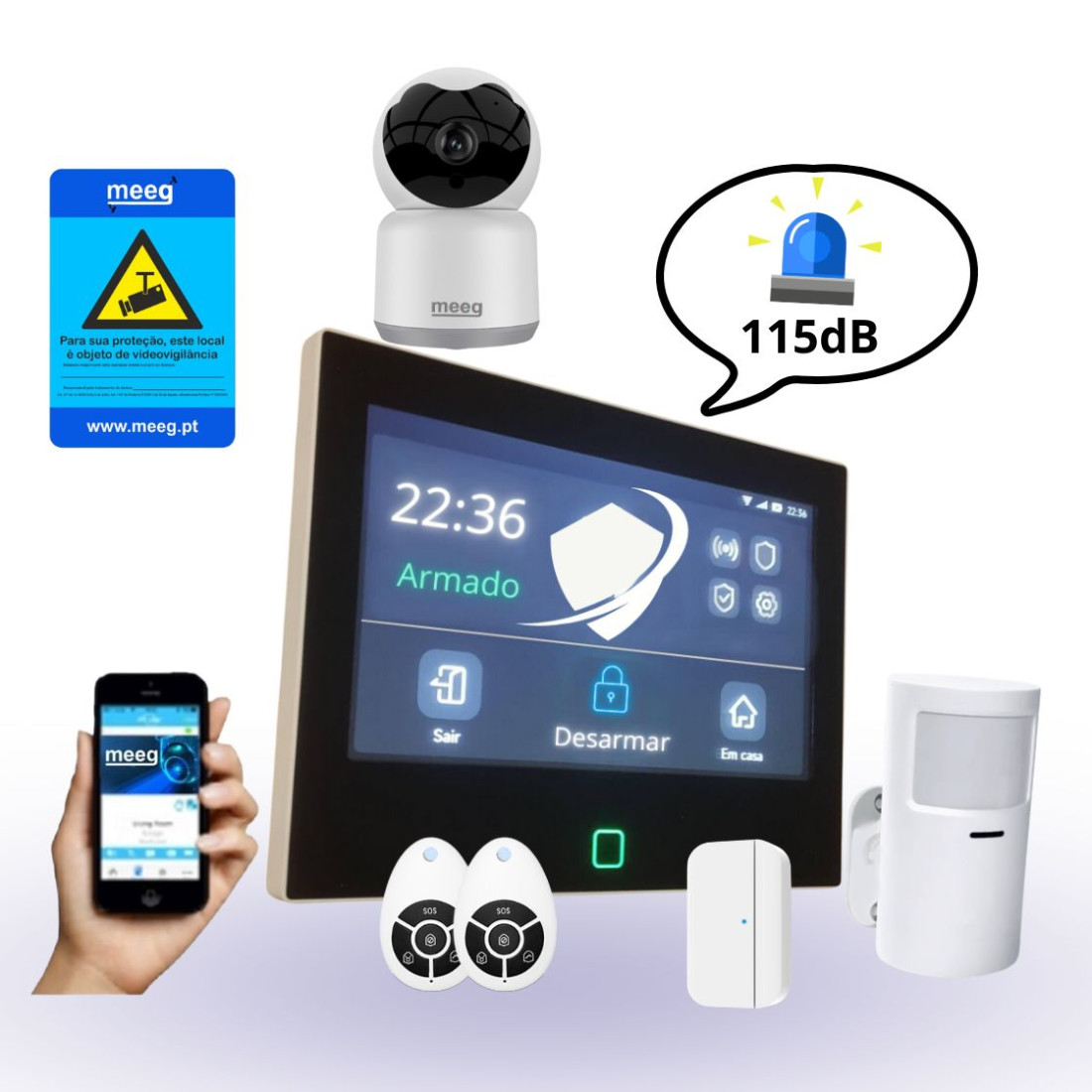 Pack Económico 10 Meeg Kit Sistema de Alarme com 1 Câmaras Interior MG110