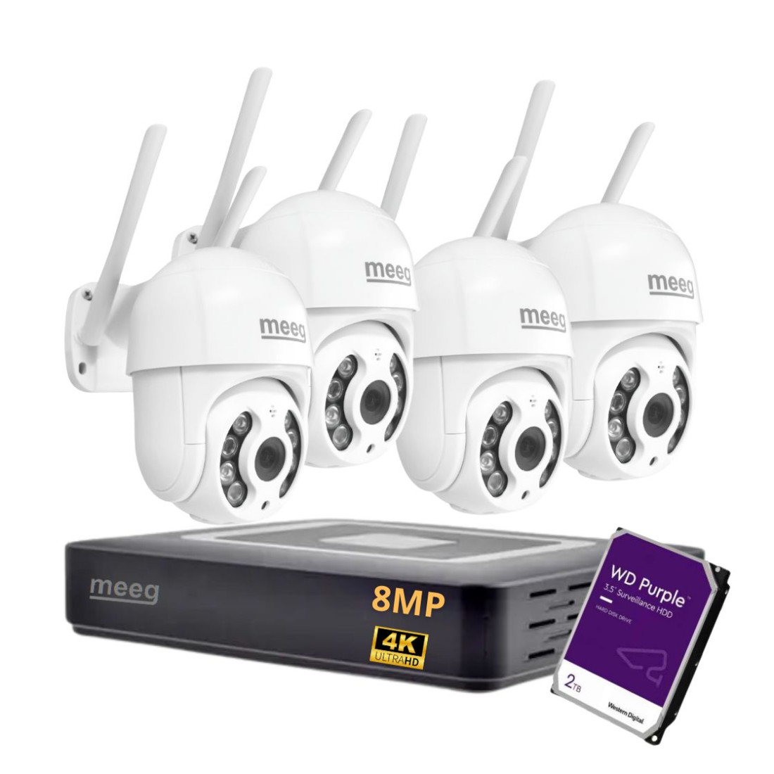Kit Câmaras de Vigilância Rotativas Wifi 8MP 4K Exterior - MGAKR08B