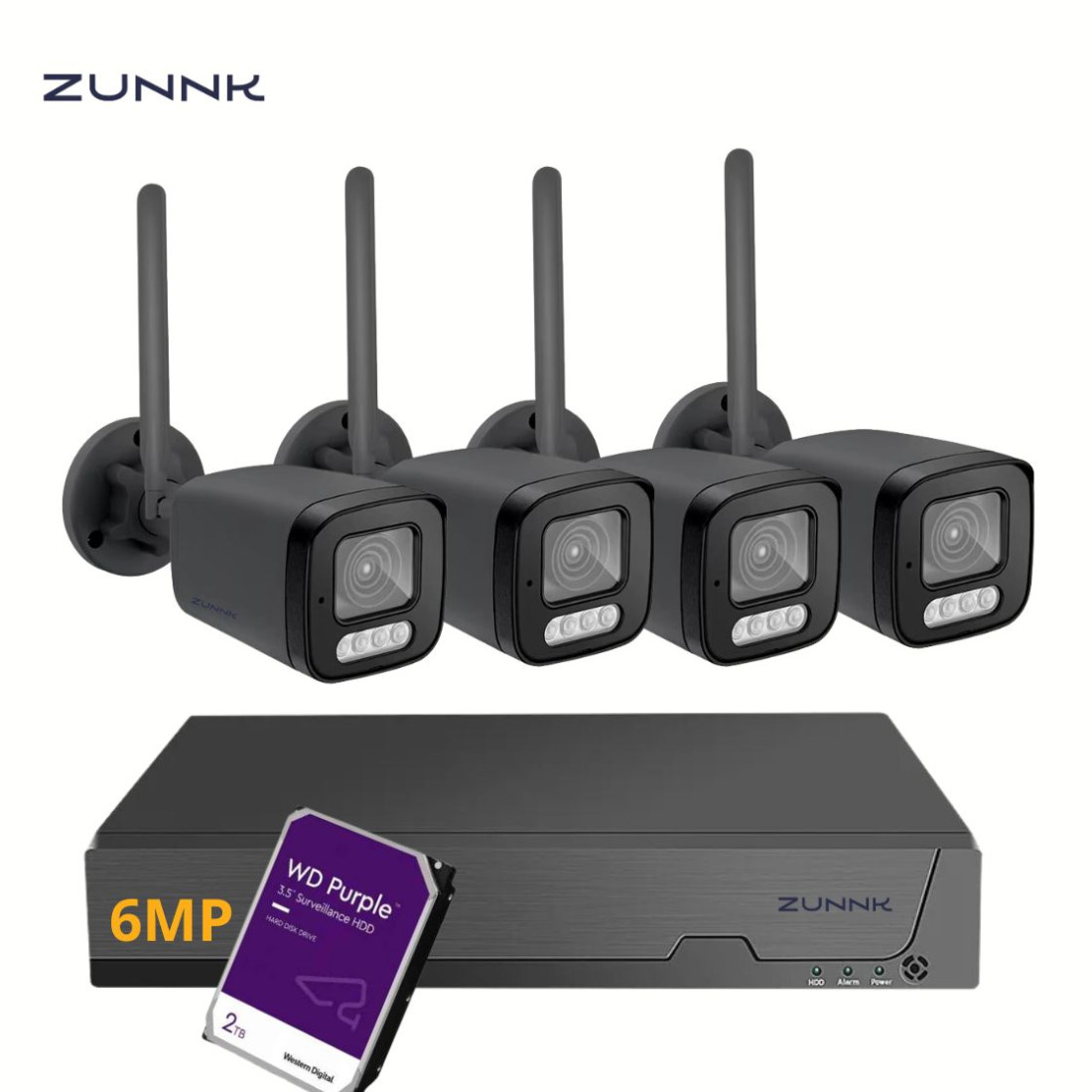ZUNNK Kit Câmaras de Vigilância Bullet Wifi 6MP Exterior - ZKBBK06