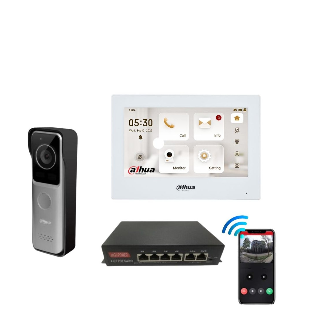 Dahua Kit Videoporteiro inteligente WiFi e POE - KTW02-W