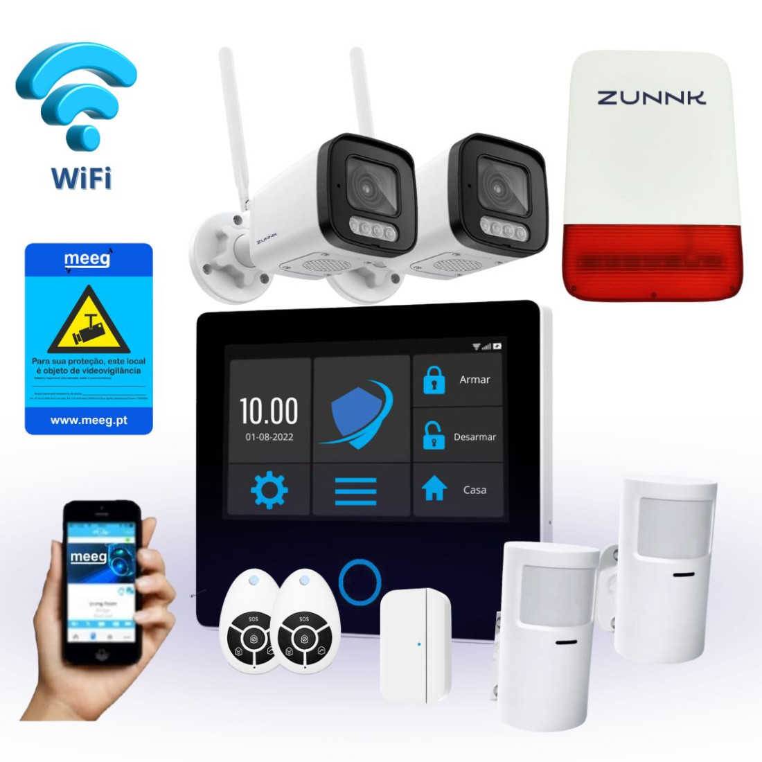 Meeg Pack Económico 5 Kit Sistema de Alarme sem fios MG107 com 2 câmaras Meeg Pack Económico 5 Kit Sistema de Alarme sem fios MG107 com 2 câmaras