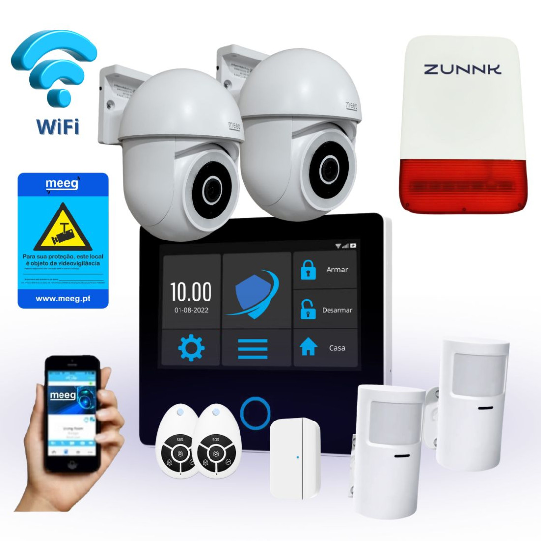 Meeg Pack Económico 6 Kit Sistema de Alarme sem fios MG107 com 2 câmaras Rotativas