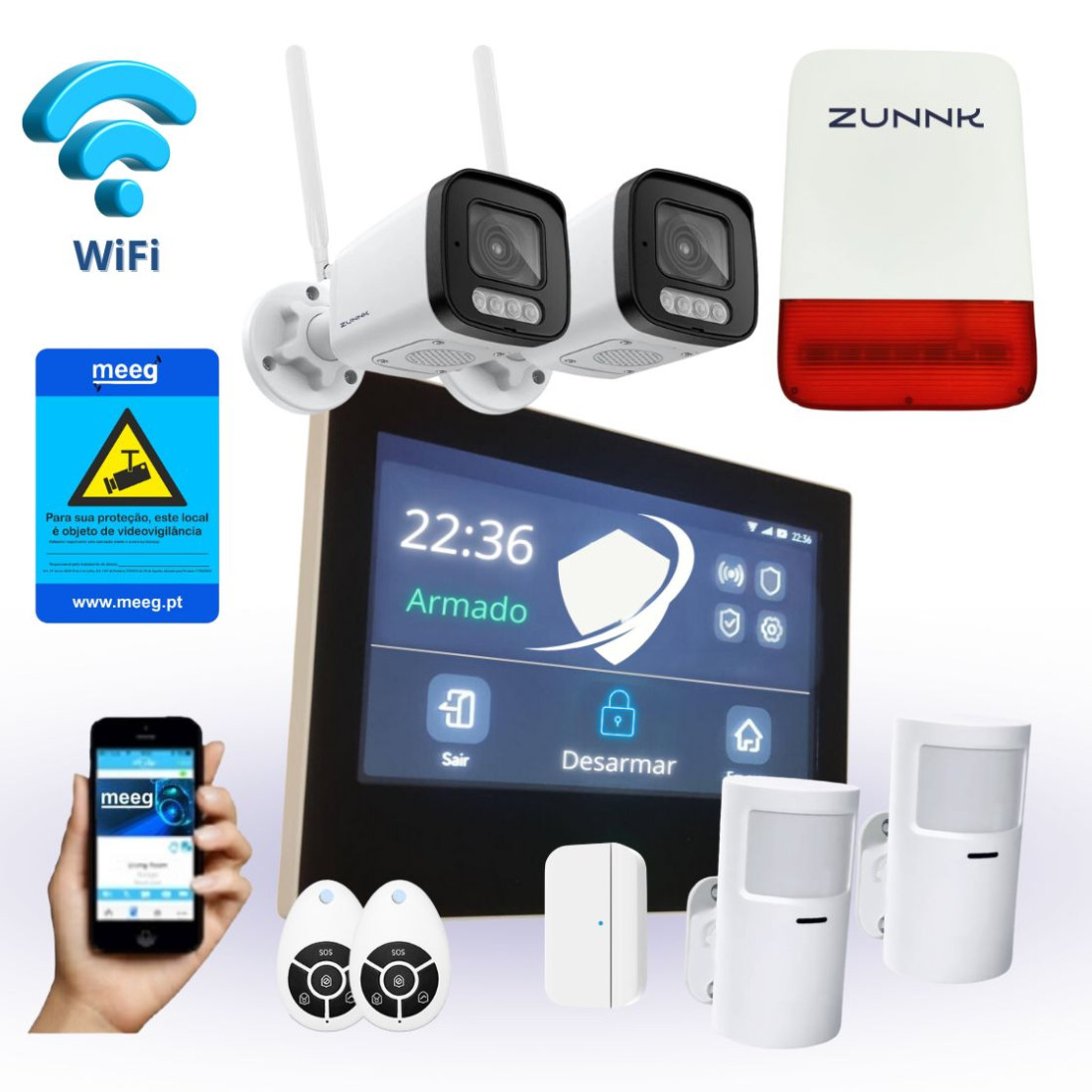 Pack Económico 7 Kit Sistema de Alarme com 2 Câmaras Rotativas MG110