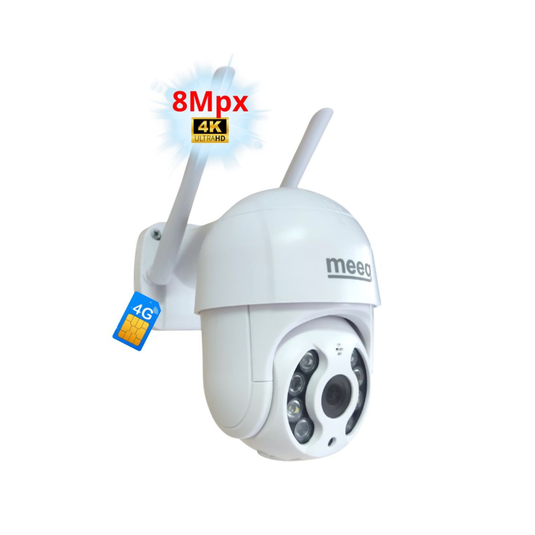 Meeg Câmara 4G LTE/WIFI 8MP 4K de Vigilância Exterior Rotativa - MGA08B4G Meeg Câmara 4G LTE/WIFI 8MP 4K de Vigilância Exterior Rotativa - MGA08B4G