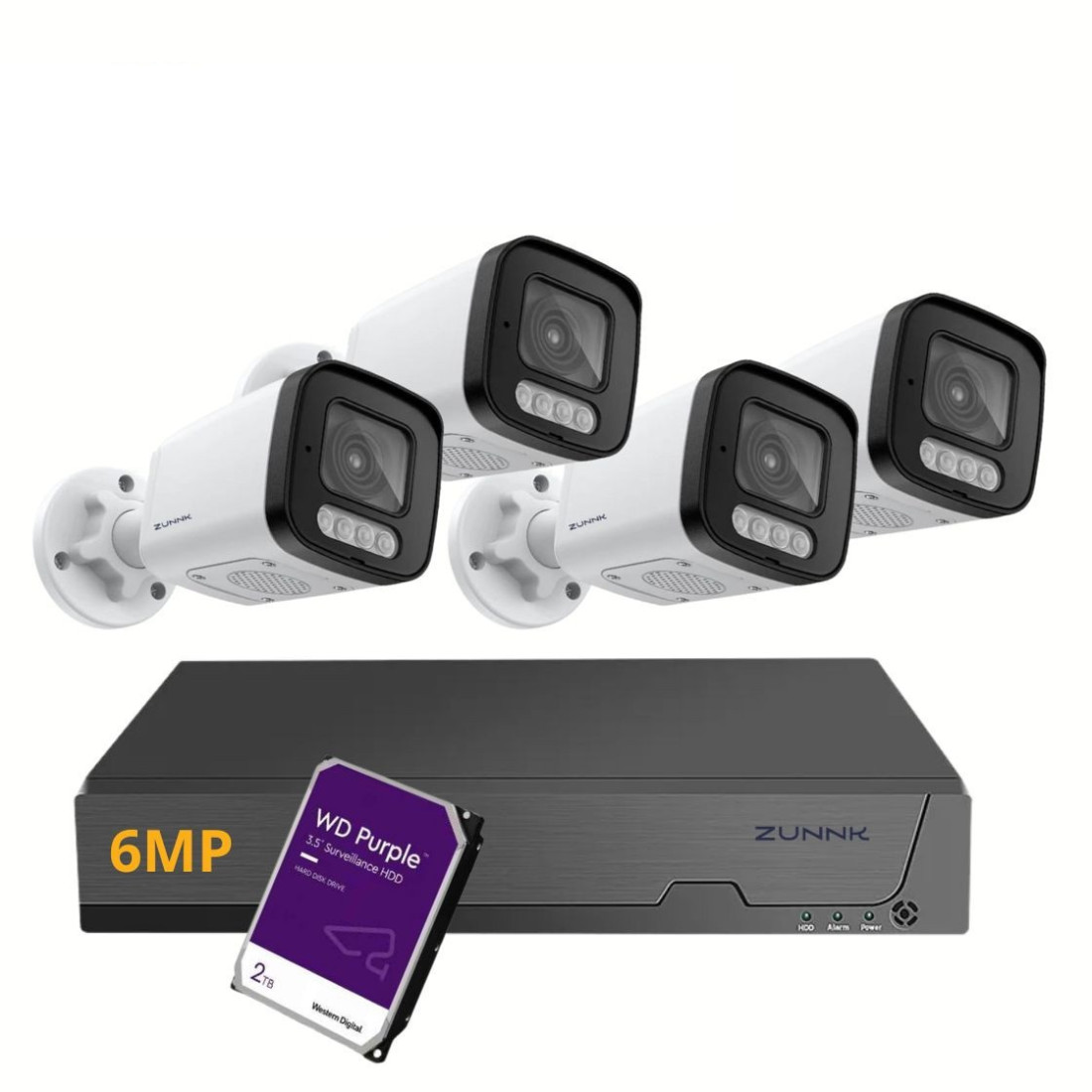 ZUNNK Kit Câmaras de Vigilância Bullet 6MP POE Exterior - ZKBK06