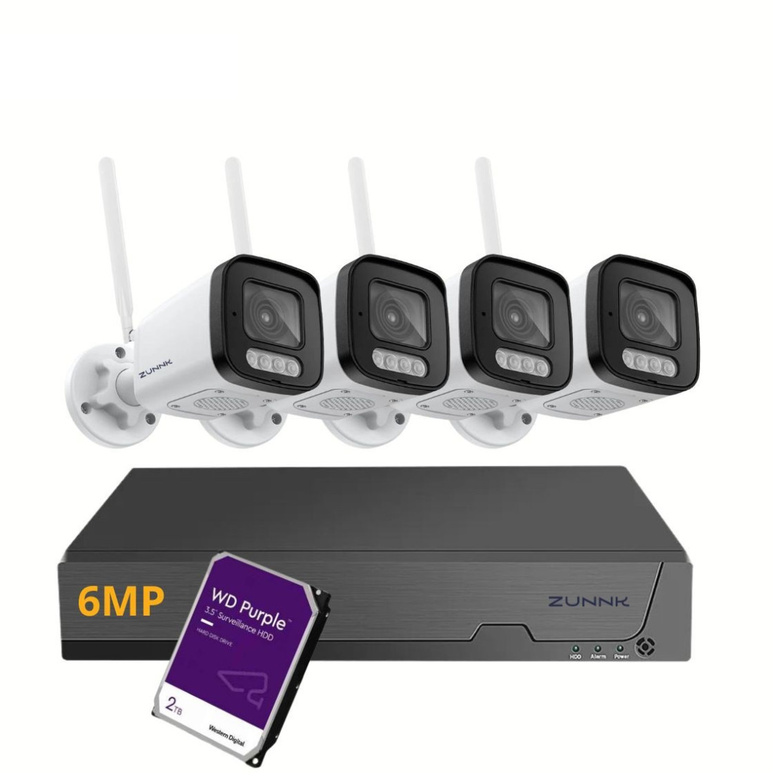 ZUNNK Kit Câmaras de Vigilância Bullet Wifi 6MP Exterior - ZKBWK06