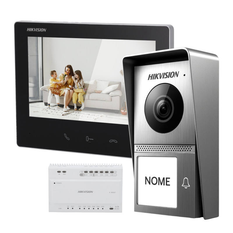 Hikvision kit de videoporteiro com dois relés Tecnologia 2 Fios HD com WiFi - DS-KIS705EY-B