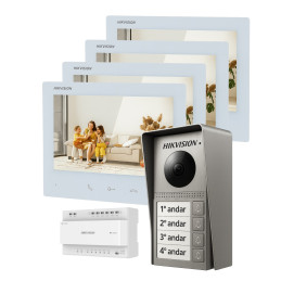 Hikvision kit de videoporteiro com quatro habitações tecnologia 2 Fios HD com WiFi - DS-KIS705EY-4