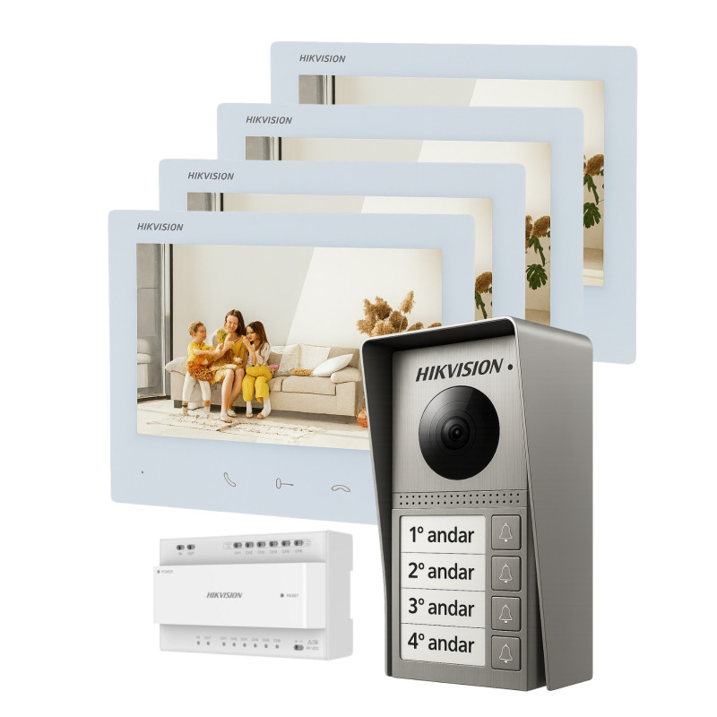 Hikvision kit de videoporteiro com quatro habitações tecnologia 2 Fios HD com WiFi - DS-KIS705EY-4 Hikvision kit de videoporteiro com quatro habitações tecnologia 2 Fios HD com WiFi - DS-KIS705EY-4