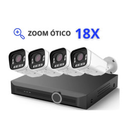 ZUNNK Kit Câmaras de Vigilância POE 4MP 2K 18X Zoom Exterior- MGKP0420X