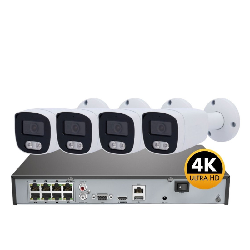 Kit Câmaras de Vigilância POE Bullet 8MP 4K Exterior- EA8KB