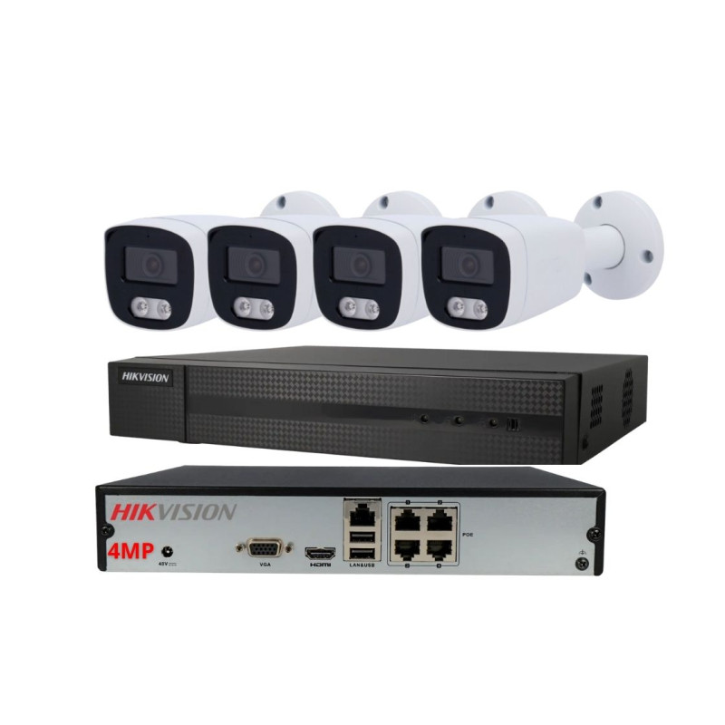 Câmaras de Vigilância POE Dome 4MP Exterior c/ NVR Hikvision- VLPK04BG