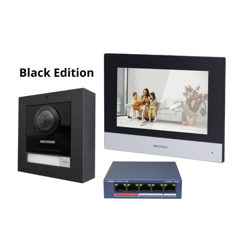 Hikvision Kit Videoporteiro inteligente Cabo POE - DS-KIS602-Black